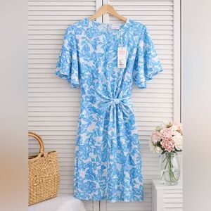 Lilly Pulitzer Blue Floral Tie Waist Dress NWT Flutter Sleeve Medium